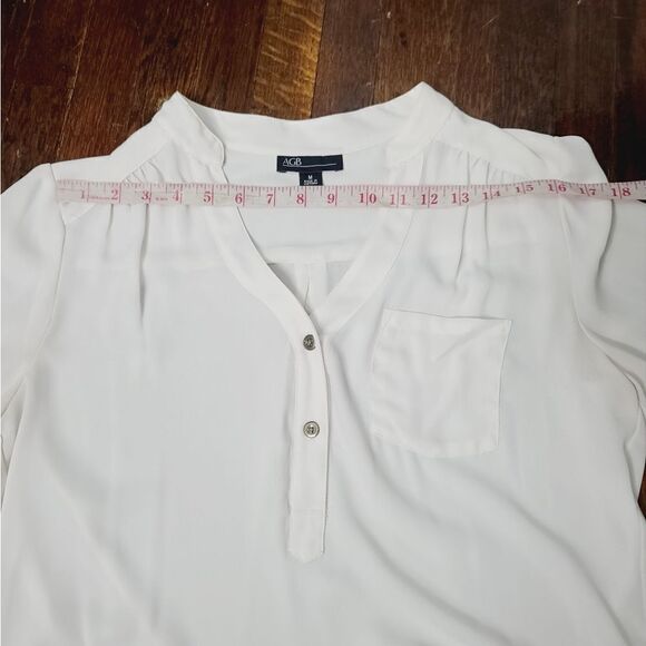 AGB White Semi Sheer Half Button Career Roll Sleeve Top Medium - Picture 5 of 10